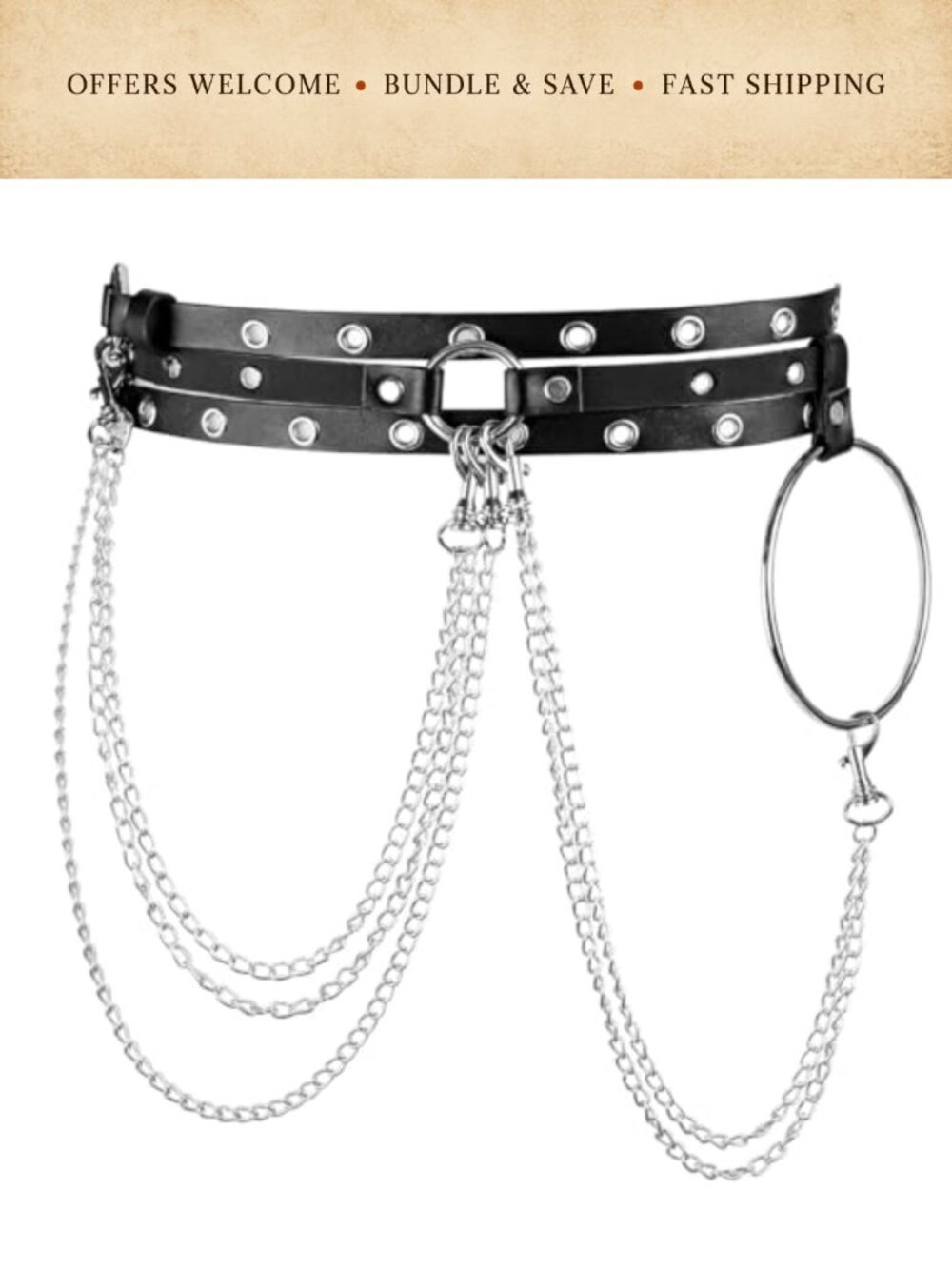 Punk Leather Belt Layered Waist Chain Detachable Alloy Goth Cosplay